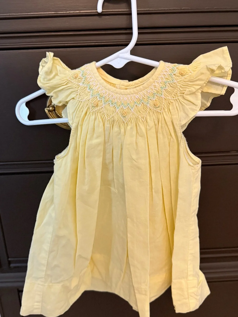 Yellow Smocked Flutter Sleeve Baby Dress